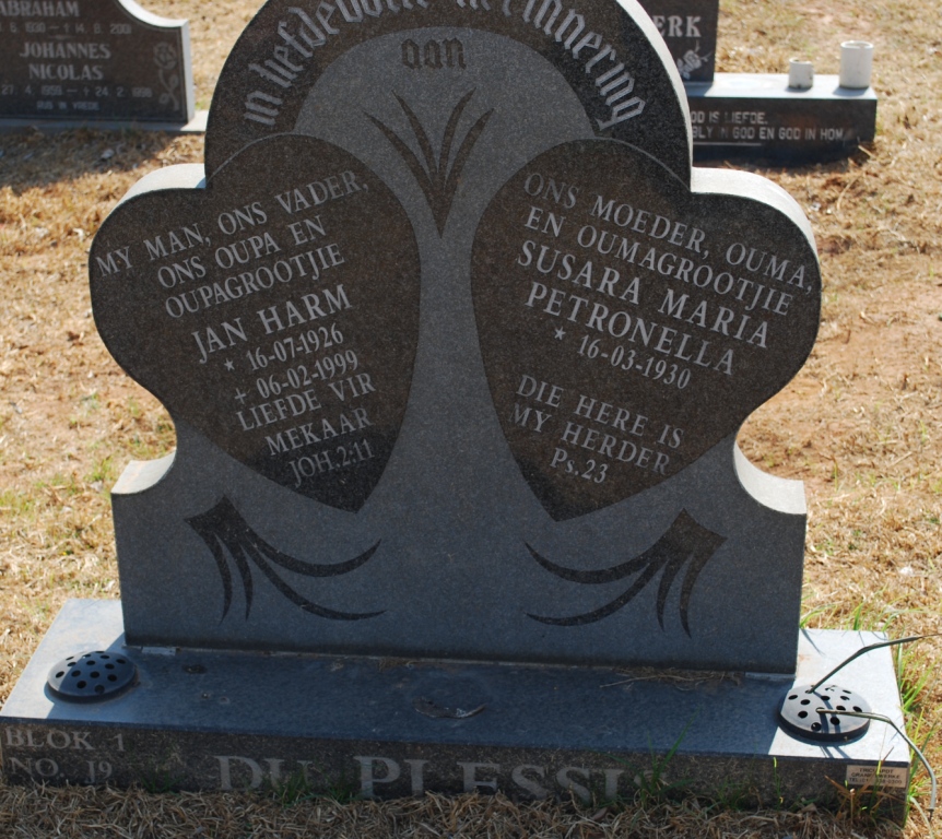 PLESSIS Jan Harm, du 1926-1999 &amp; Susara Maria Petronella 1930-