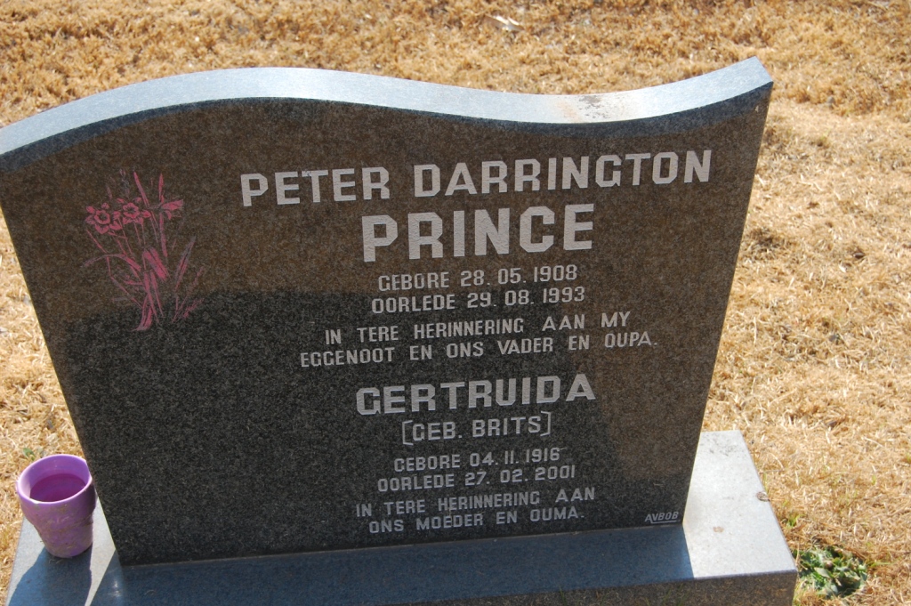 PRINCE Peter Darrington 1908-1993 &amp; Gertruida BRITS 1918-2001