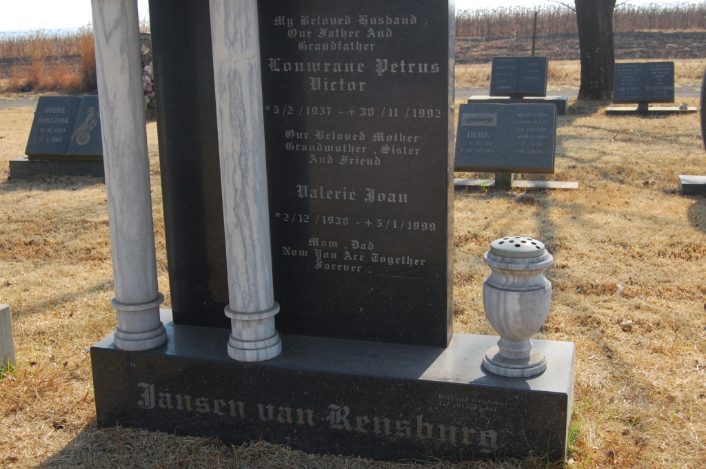 RENSBURG Louwrane Petrus Victor, Jansen van 1937-1993 &amp; Valeris Joan 1938-1999