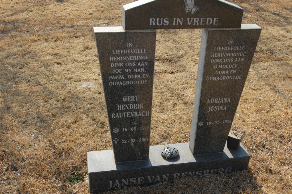 RENSBURG Gert Hendrik Rautenbach, Janse van 1916-2002 &amp; Adriana Josina 1926-
