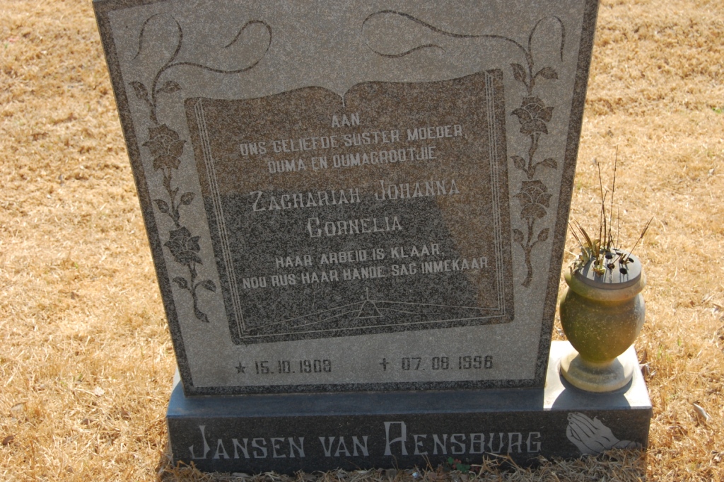 RENSBURG Zachariah Johanna Cornelia, Jansen van 1900?-1956