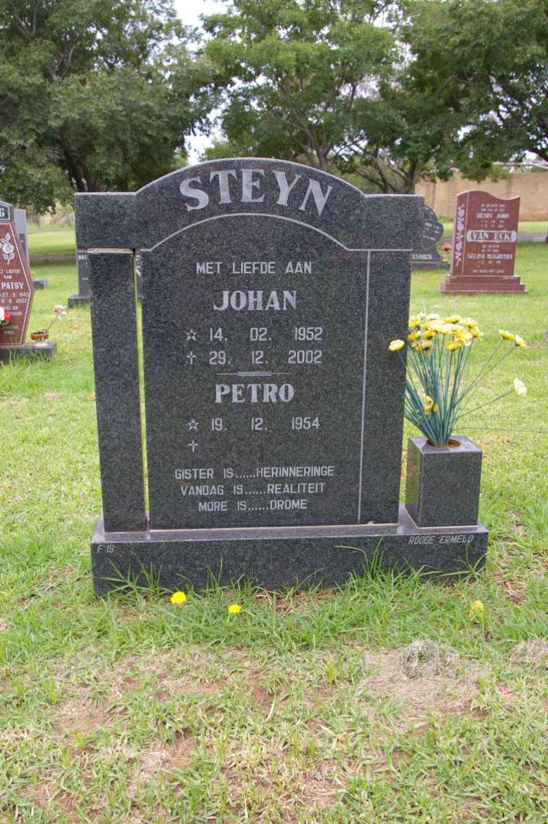 STEYN Johan 1952-2002 &amp; Petro 1954-