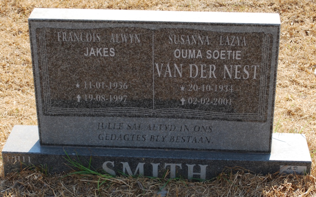 SMITH Francois Alwyn 1956-1997 &amp; Susanna Lazya VAN DER NEST 1931-2001