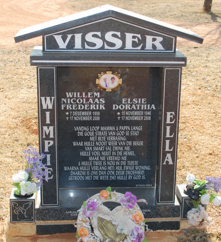 VISSER Willem Nicolaas Frederik 1950-2008 &amp; Elsie Dorathia 1946-2008
