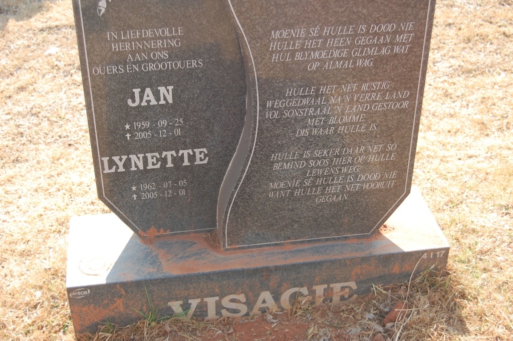 VISAGIE Jan 1959-2005 &amp; Lynette 1962-2005