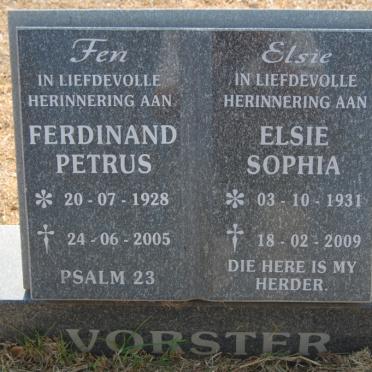 VORSTER Ferdinand Petrus 1928-2005 &amp; Elsie Sophia 1931-