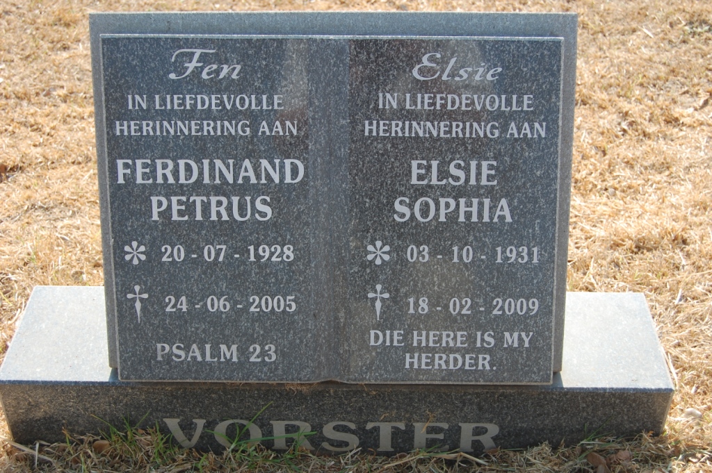VORSTER Ferdinand Petrus 1928-2005 &amp; Elsie Sophia 1931-