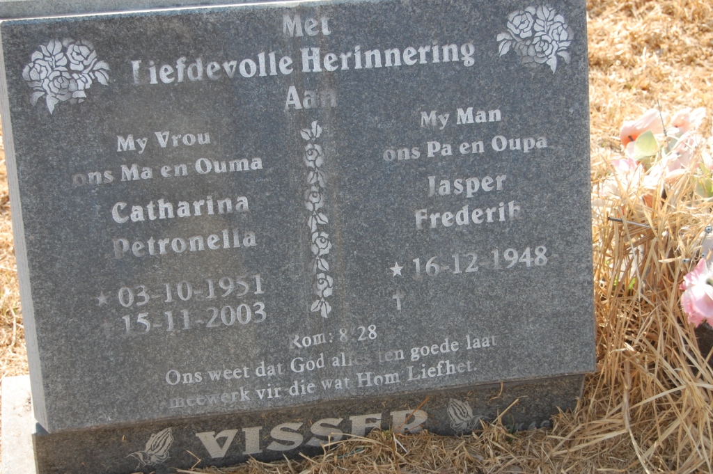VISSER Jasper Frederik 1948 &amp; Catharina Petronella 1951-2003