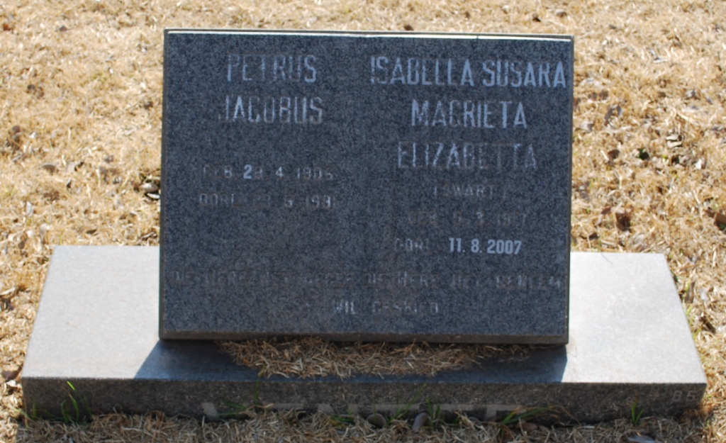 VENTER Petrus Jacobus 1905-198? &amp; Isabella Susara Margrietha Elizabetta SWART 19??-2007