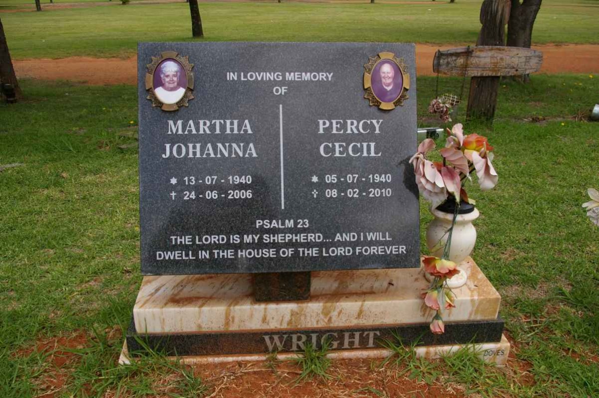 WRIGHT Percy Cecil 1940-2010 &amp; Martha Johanna 1940-2006