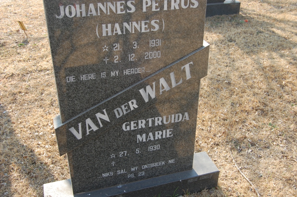 WALT Johannes Petrus, van der 1931-2000 &amp; Gertruida Maria 1930-