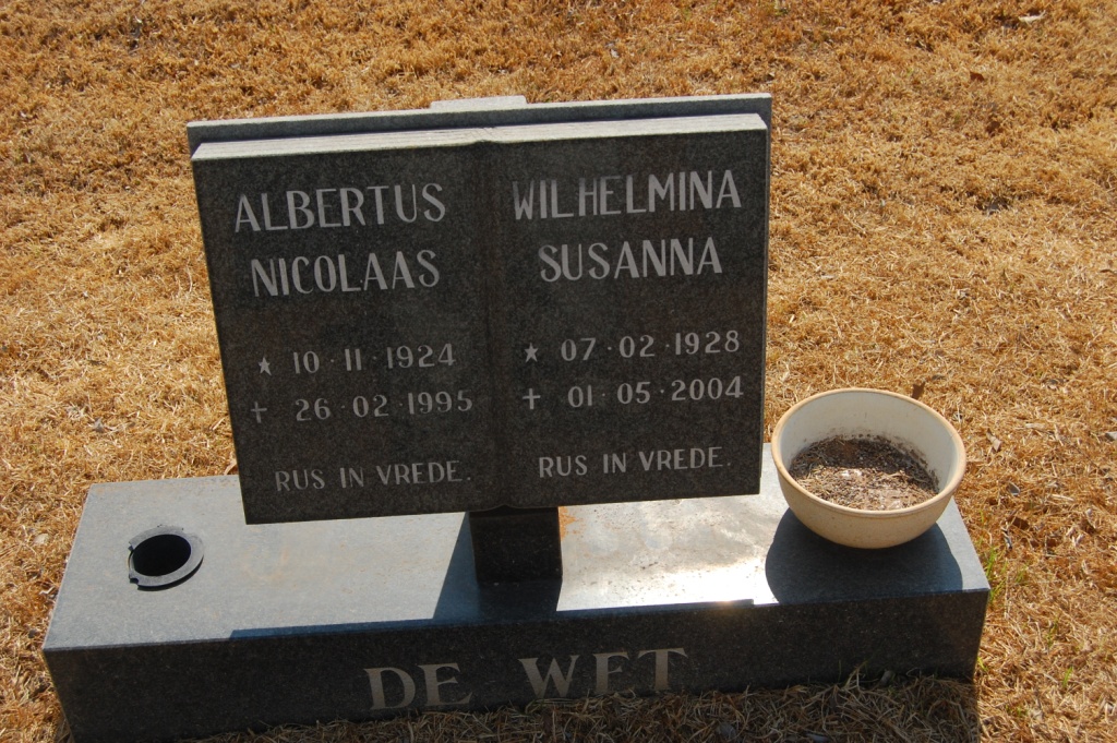 WET Albertus Nicolaas, de 1924-1995 &amp; Wilhelmina Susanna 1928-2004