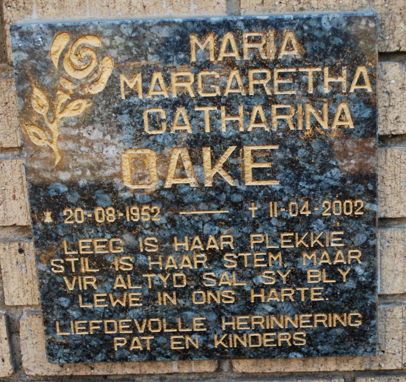 OAKE Maria Margaretha Catharina 1952-2002