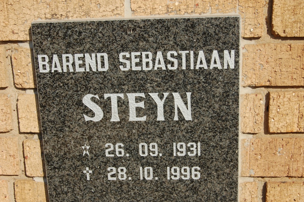 STEYN Barend Sebastiaan 1931-1996