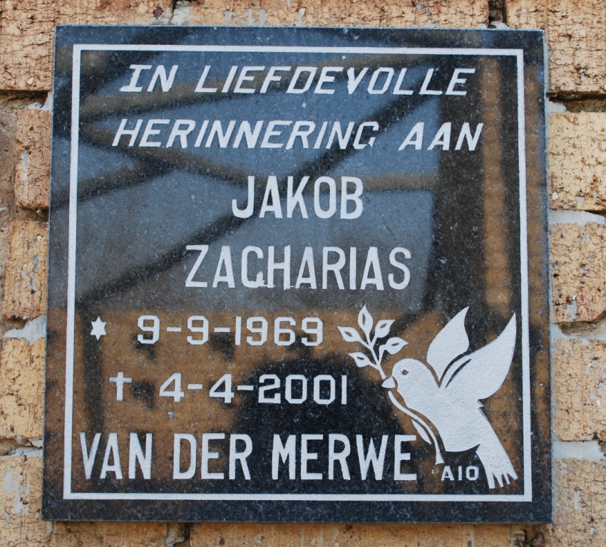 MERWE Jakob Zacharias, van der 1969-2001