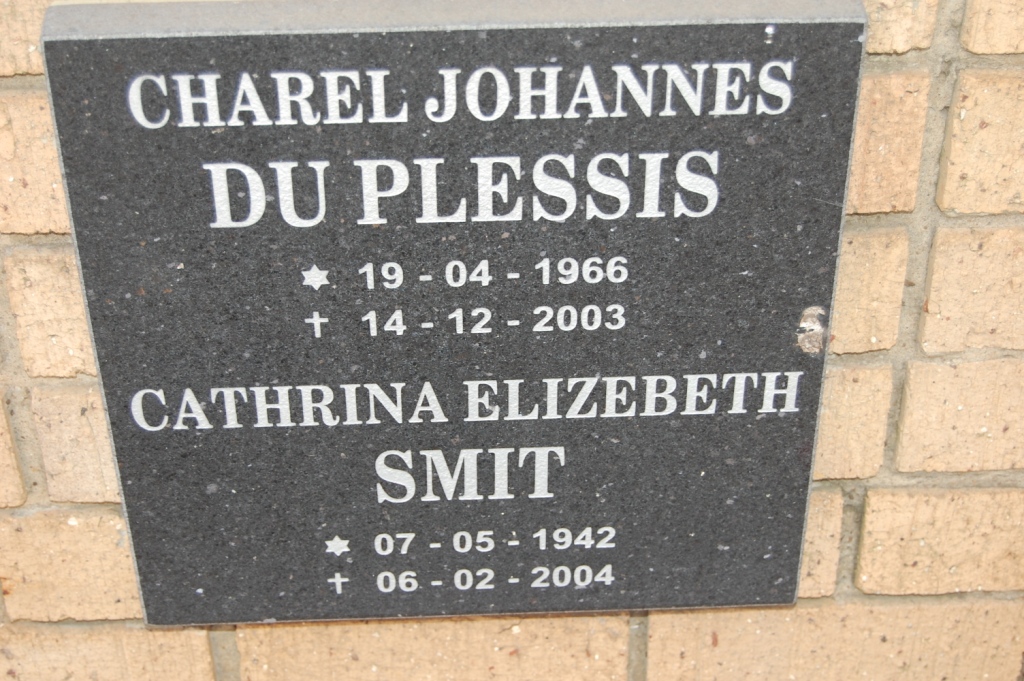 PLESSIS Charel Johannes, du 1966-2003 &amp; Cathrina Elizebeth SMIT 1942-2004