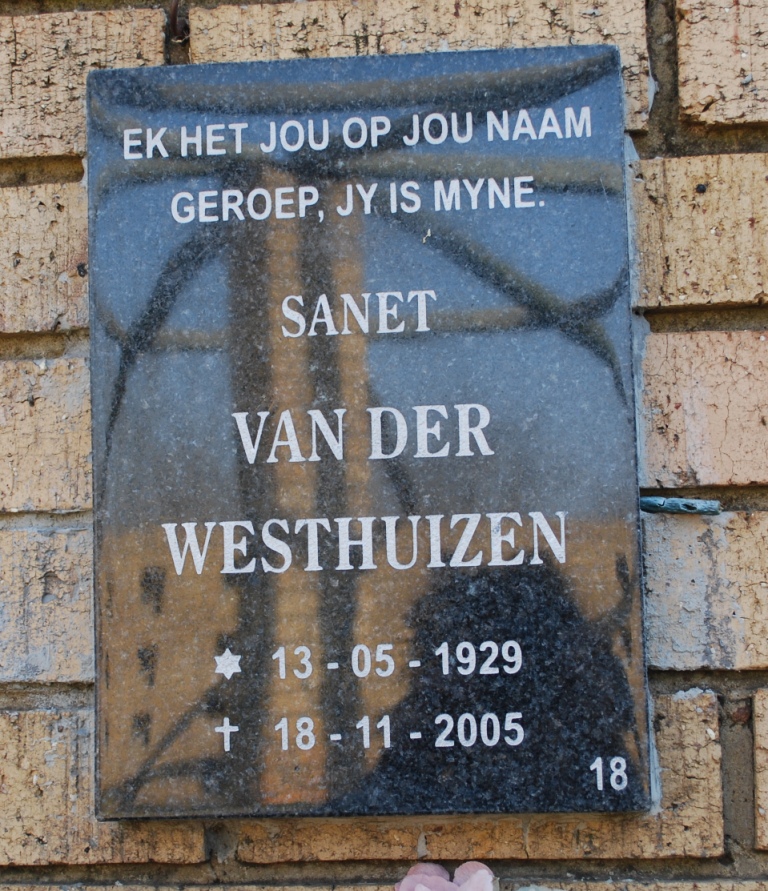 WESTHUIZEN Sanet, van der 1929-2005