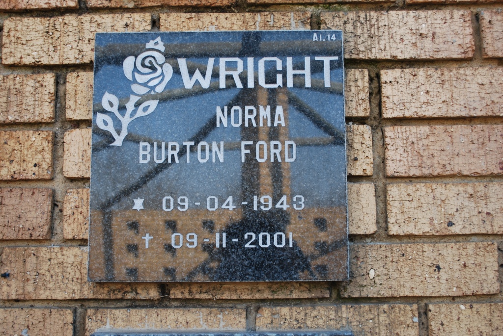 WRIGHT Norma Burton Ford 1943-2001