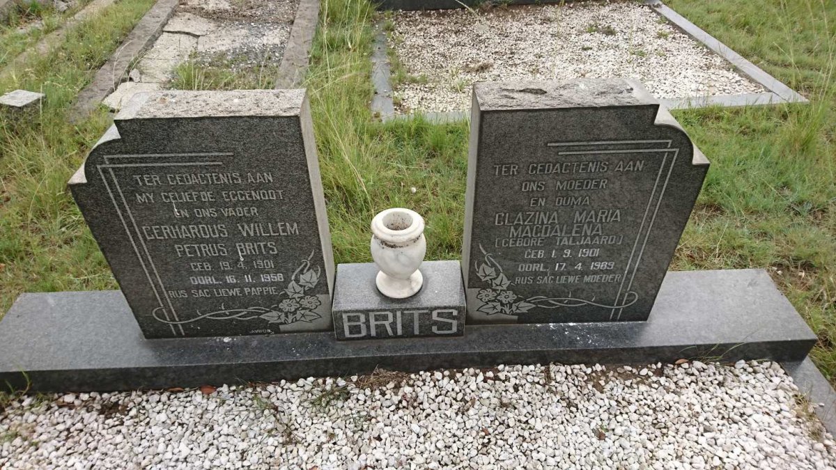 BRITS Gerhardus Willem Petrus 1901-1958 &amp; Clazina Maria Magdalena TALJAARD 1901-1989