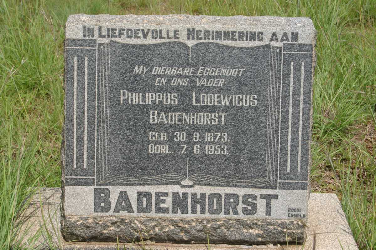 BADENHORST Philippus Lodewicus 1873-1953
