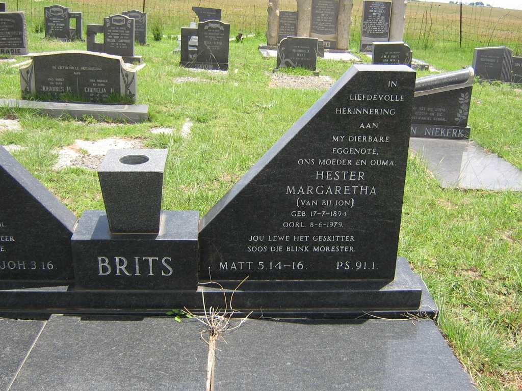 BRITS Hester Margaretha nee VAN BILJON 1894-1979