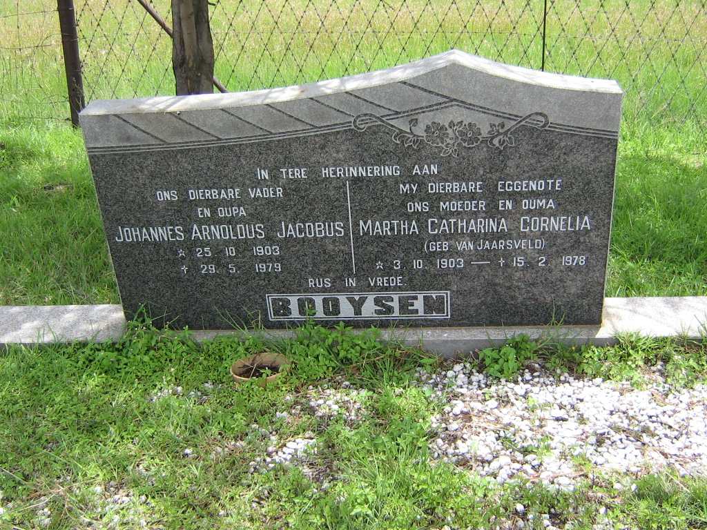 BOOYSEN Johannes Arnoldus Jacobus 1903-1979 &amp; Martha Catharina Cornelia VAN JAARSVELD 1903-1978