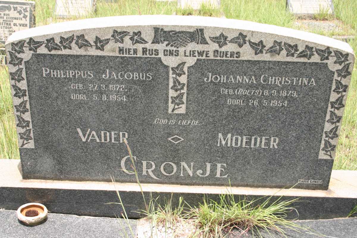 CRONJE Philippus Jacobus 1872-1954 &amp; Johanna Christina ROETS 1879-1954