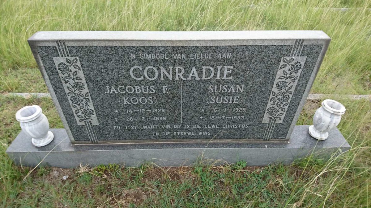 CONRADIE Jacobus F. 1929-1999 &amp; Susan 1929-1993