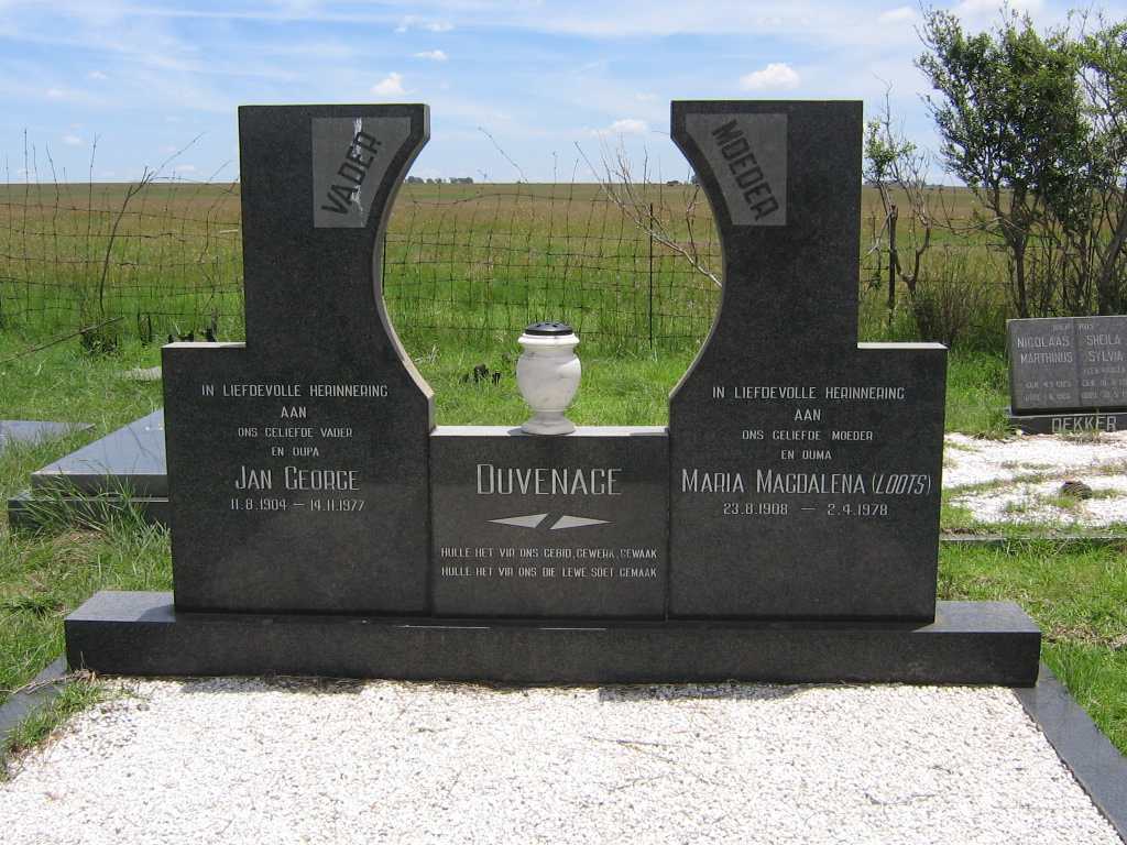 DUVENAGE Jan George 1904-1977 &amp; Maria Magdalena LOOTS 1908-1978
