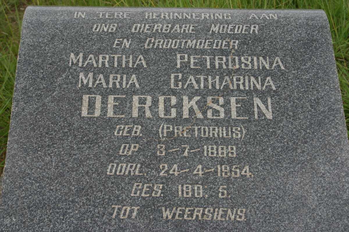 DERCKSEN Martha Petrosina Maria Catharina nee PRETORIUS 1889-1954