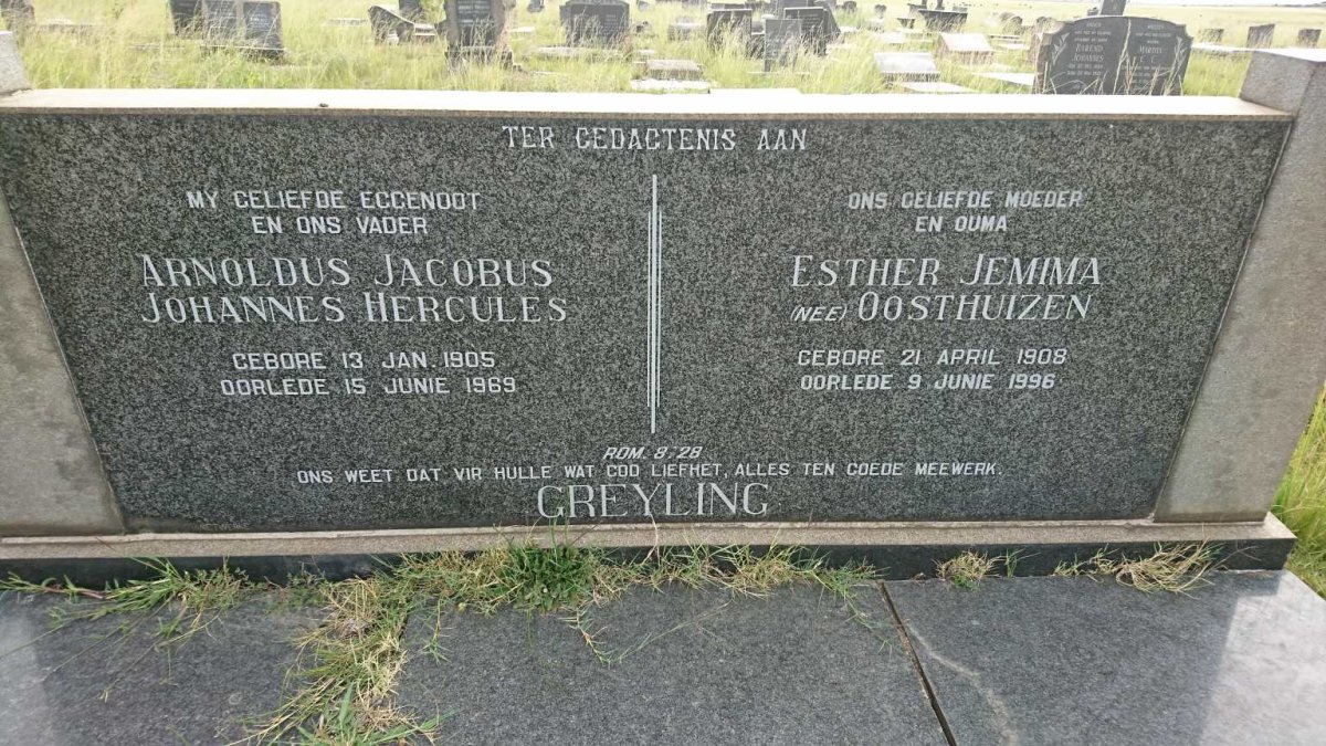 GREYLING Arnoldus Jacobus Johannes Hercules 1905-1969 &amp; Esther Jemina OOSTHUIZEN 1908-1996