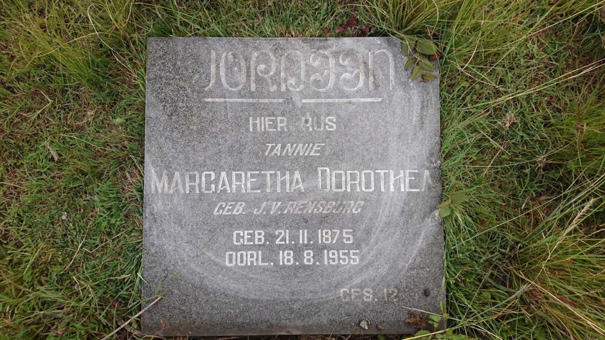JORDAAN Margaretha Dorothea nee J.V. RENSBURG 1875-1955