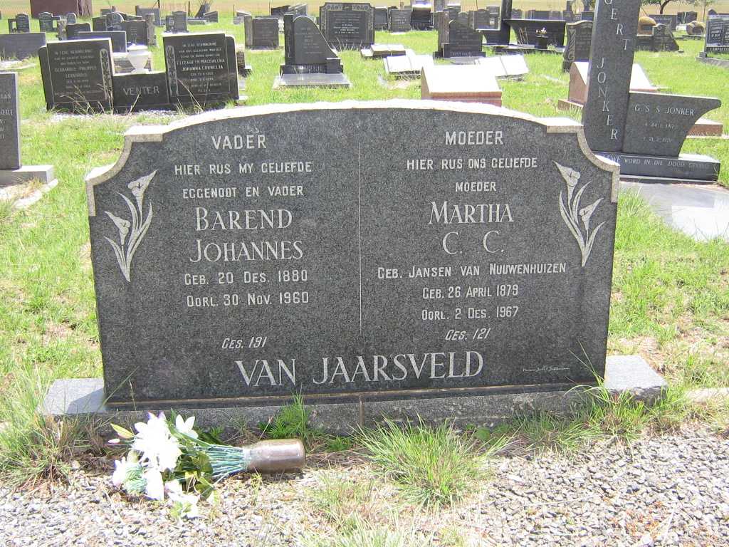 JAARSVELD Barend Johannes, van 1880-1960 &amp; Martha C.C. JANSEN VAN NUUWENHUIZEN 1879-1967