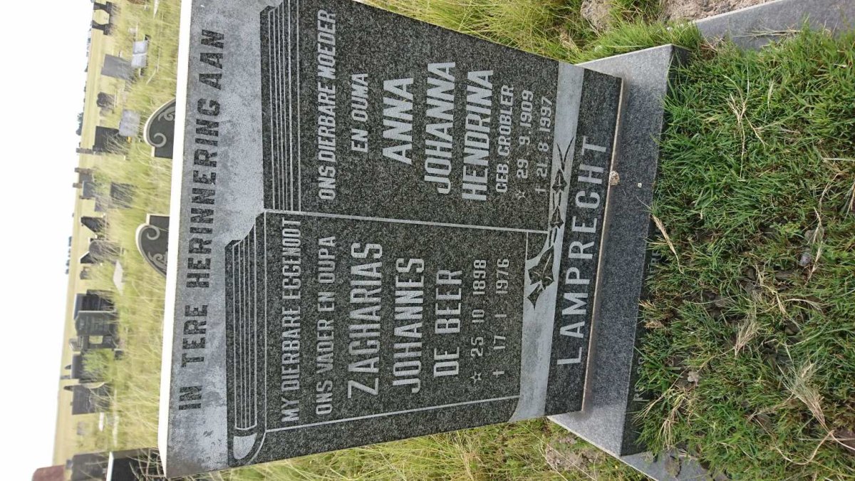 LAMPRECHT Zacharias Johannes de BEER 1898-1976 &amp; Anna Johanna Hendrina GROBLER 1909-1997