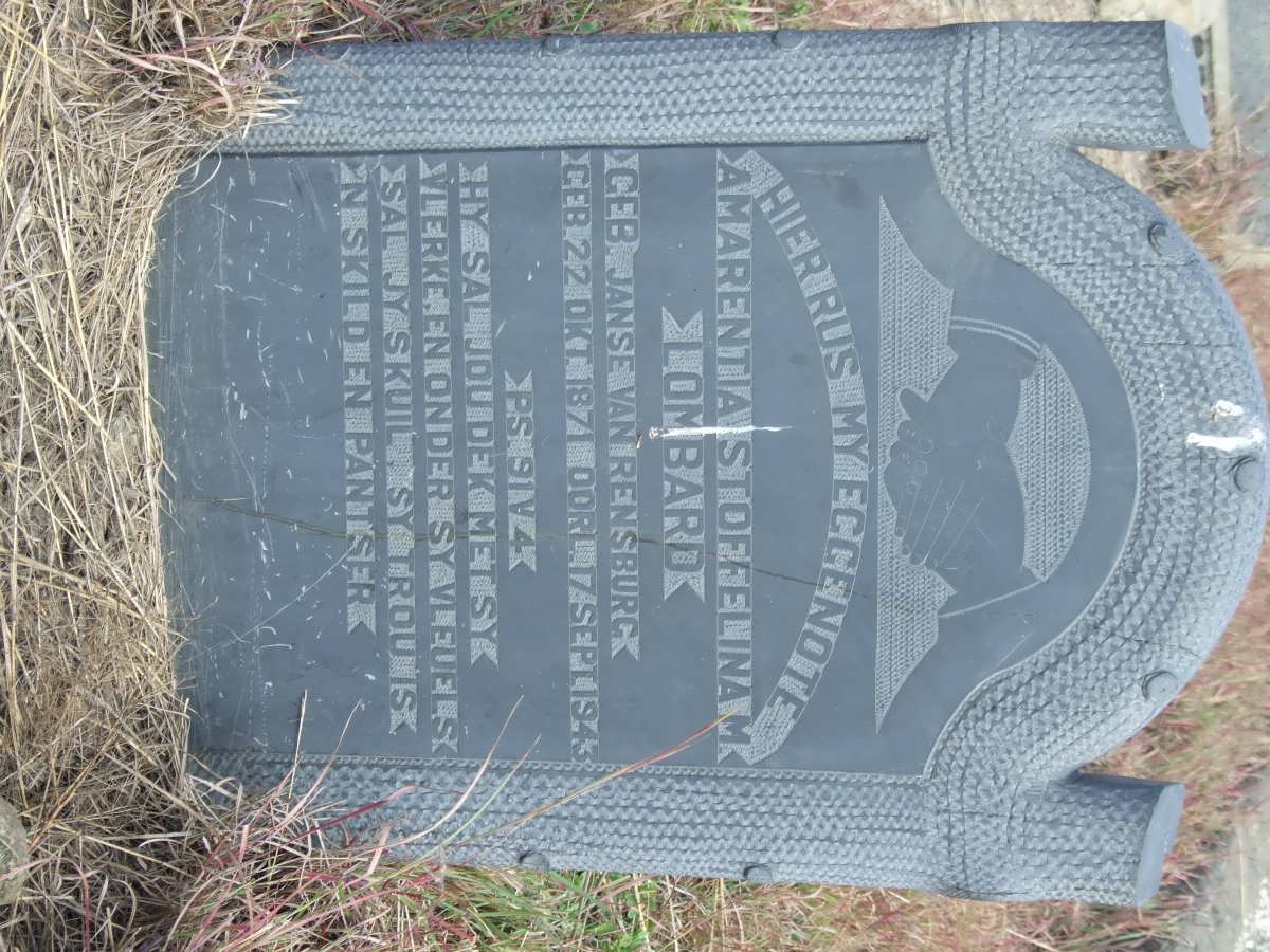 LOMBARD Amarentia Stoffelina M. nee JANSE VAN RENSBURG 1871-1943