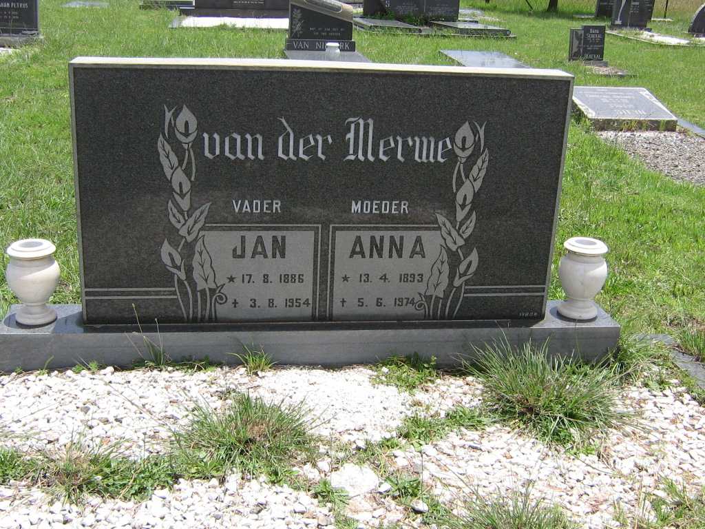 MERWE Jan, van der 1886-1954 &amp; Anna 1893-1974