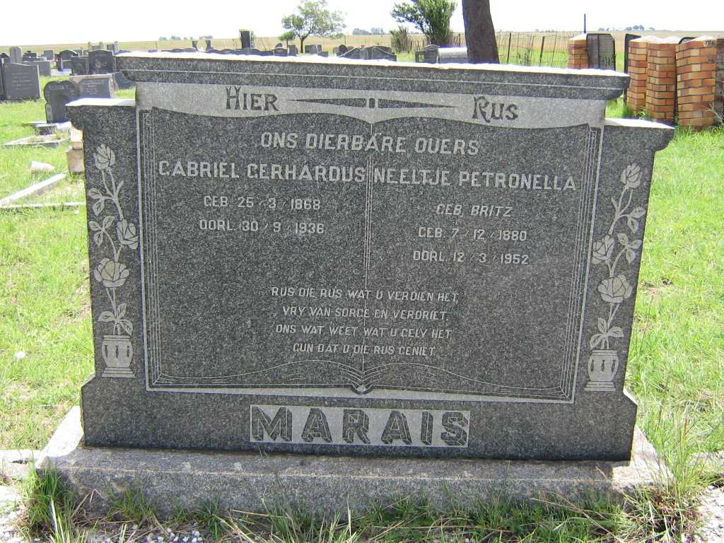 MARAIS Gabriel Gerhardus 1868-1936 &amp; Neeltje Petronella BRITZ 1880-1952