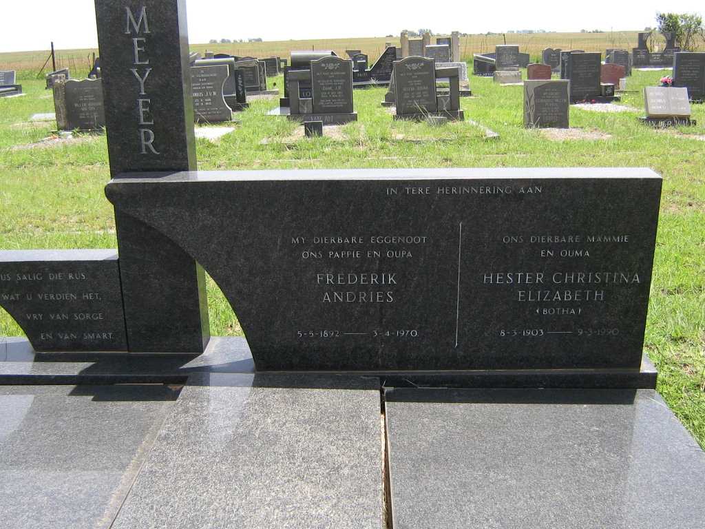 MEYER Frederik Andries 1892-1970 &amp; Hester Christina Elizabeth BOTHA 1903-1990