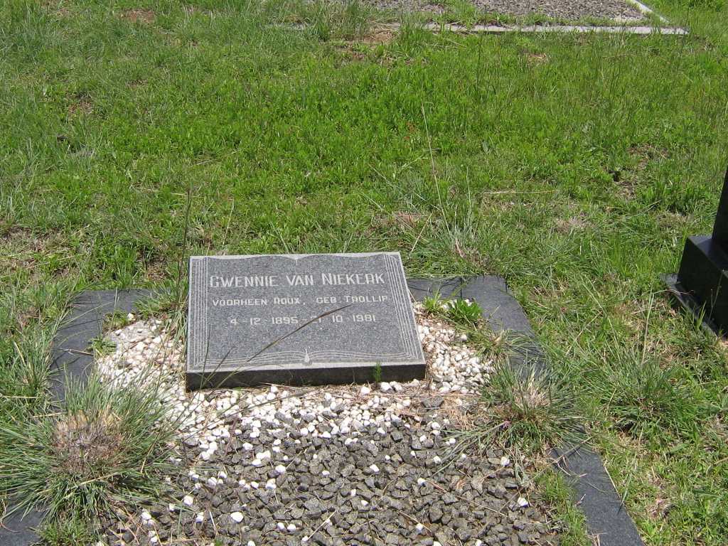 NIEKERK Gwennie, van previously ROUX nee TROLLIP 1896-1981