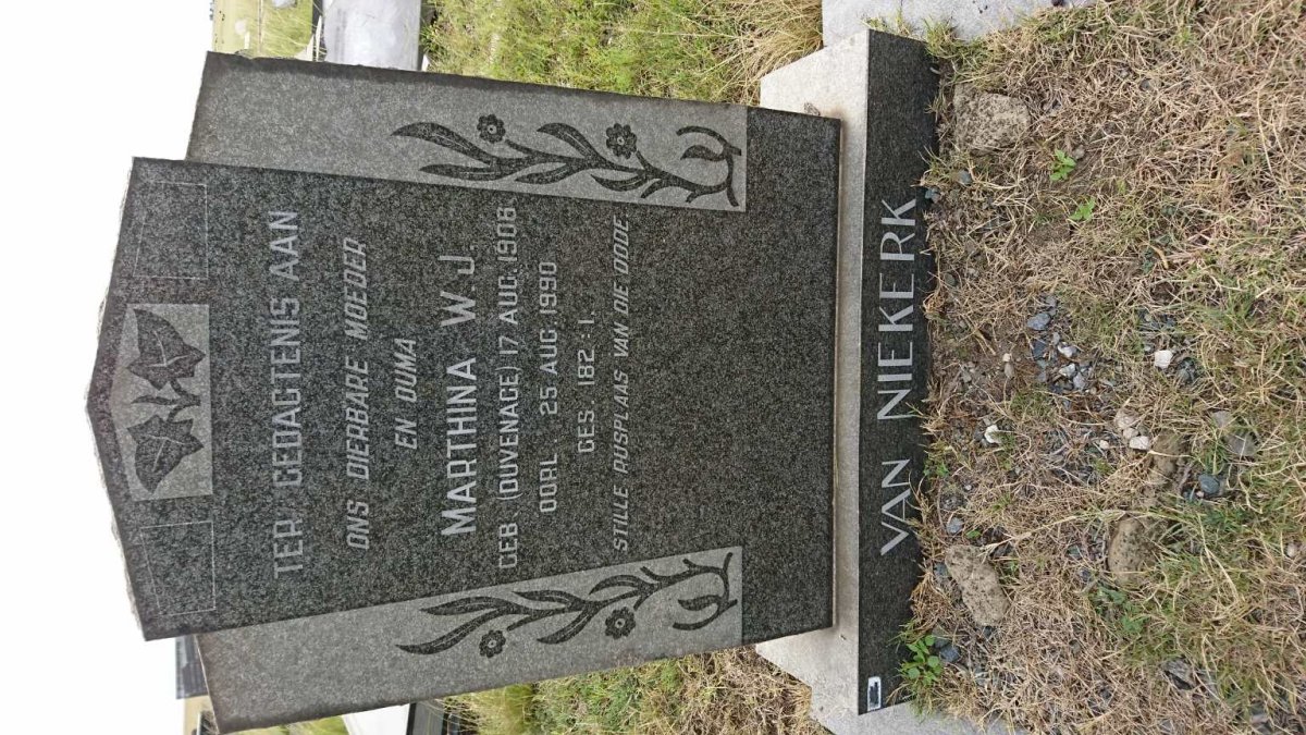 NIEKERK Marthina W.J., van nee DUVENHAGE 1906-1990