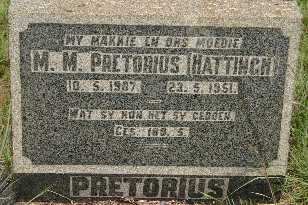 PRETORIUS M.M. nee HATTINGH 1907-1951
