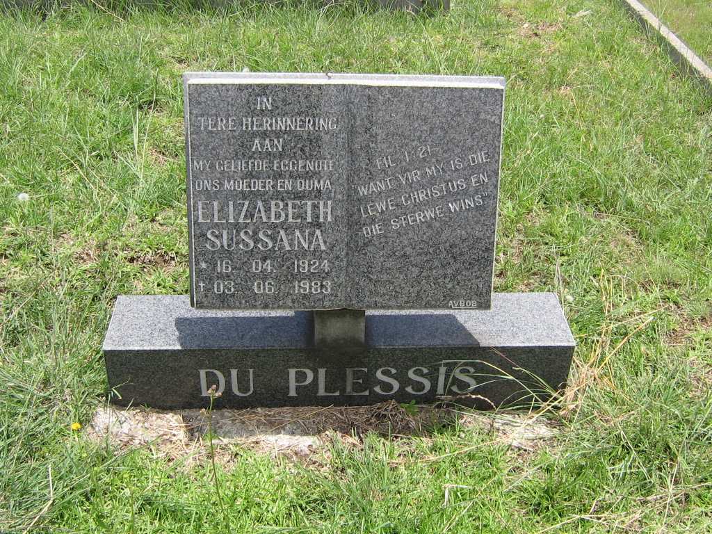 PLESSIS Elizabeth Sussana, du  1924-1983