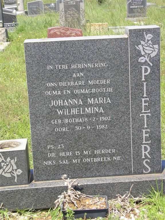 PIETERSE Johanna Maria Wilhelmina nee BOTHA 1902-1982