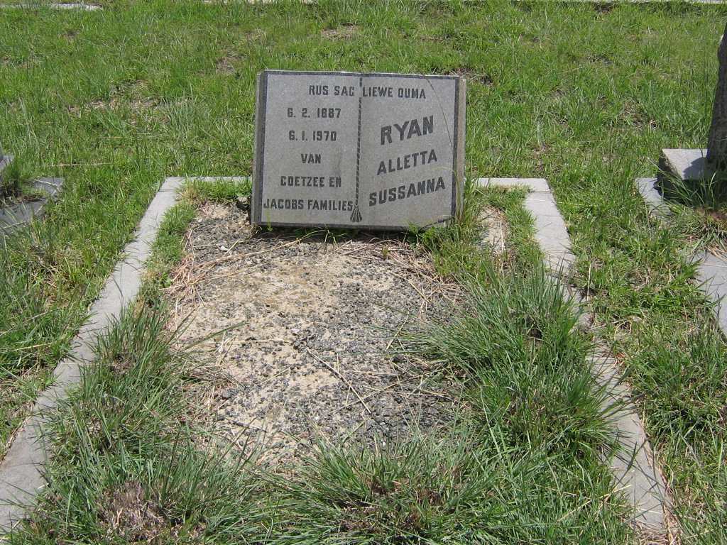 RYAN Alletta Sussanna 1887-1970