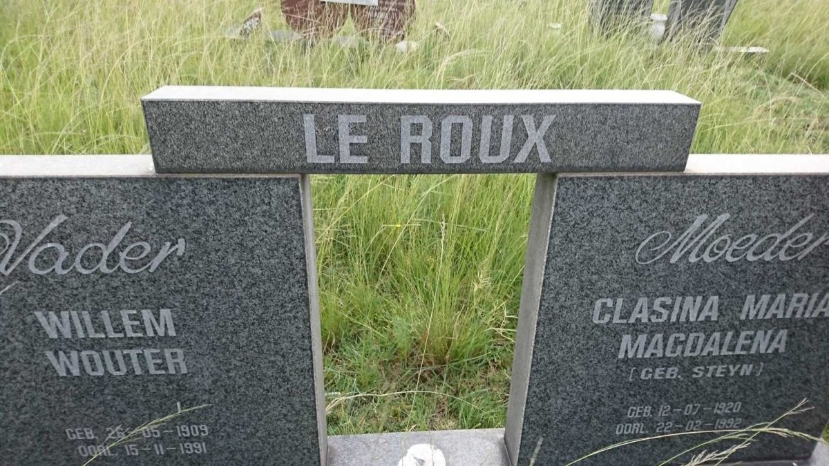 ROUX Willem Wouter, le 1909-1991 &amp; Clasina Maria Magdalena STEYN 1920-1992