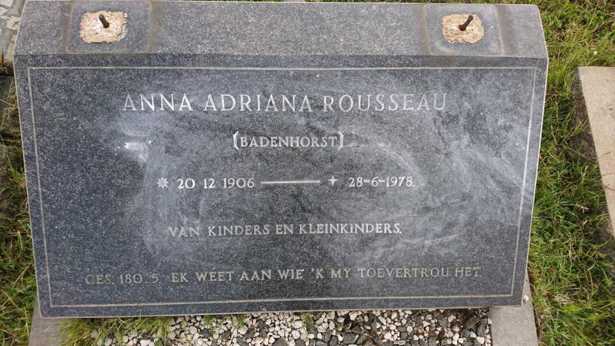 ROUSSEAU Anna Adriana nee BADENHORST 1906-1978