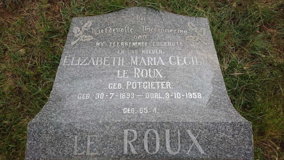 ROUX Elizabeth Maria Cecilia, le nee POTGIETER 1893-1958