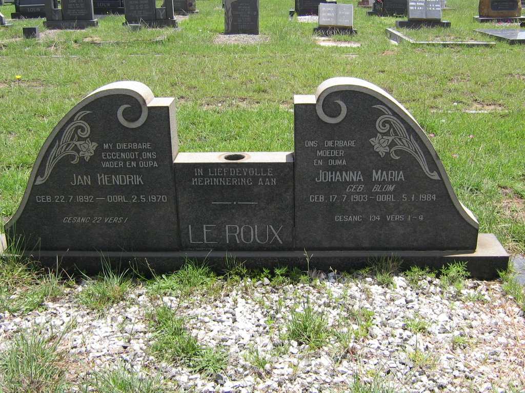 ROUX Jan Hendrik, le 1892-1970 &amp; Johanna Maria BLOM 1903-1984