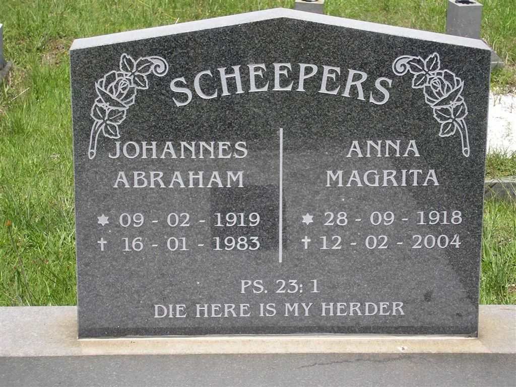SCHEEPERS Johannes Abraham 1919-1983 &amp; Anna Magrita 1918-2004