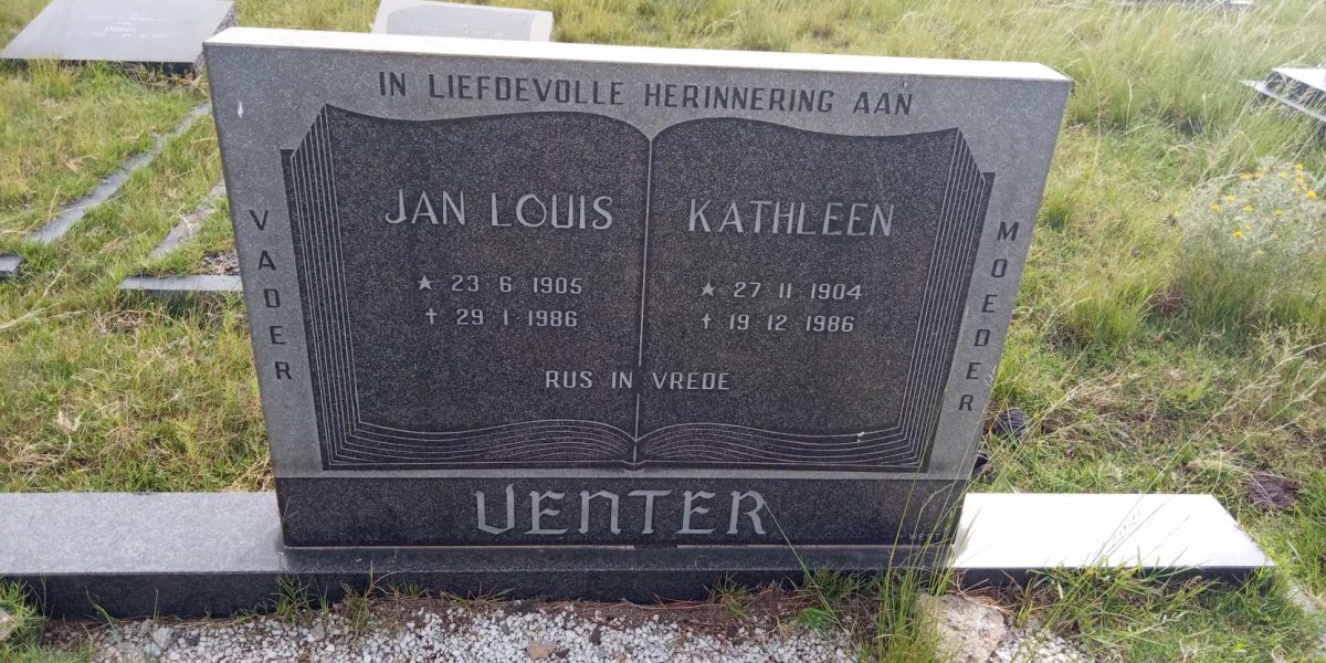 VENTER Jan Louis 1905-1986 &amp; Kathleen 1904-1986
